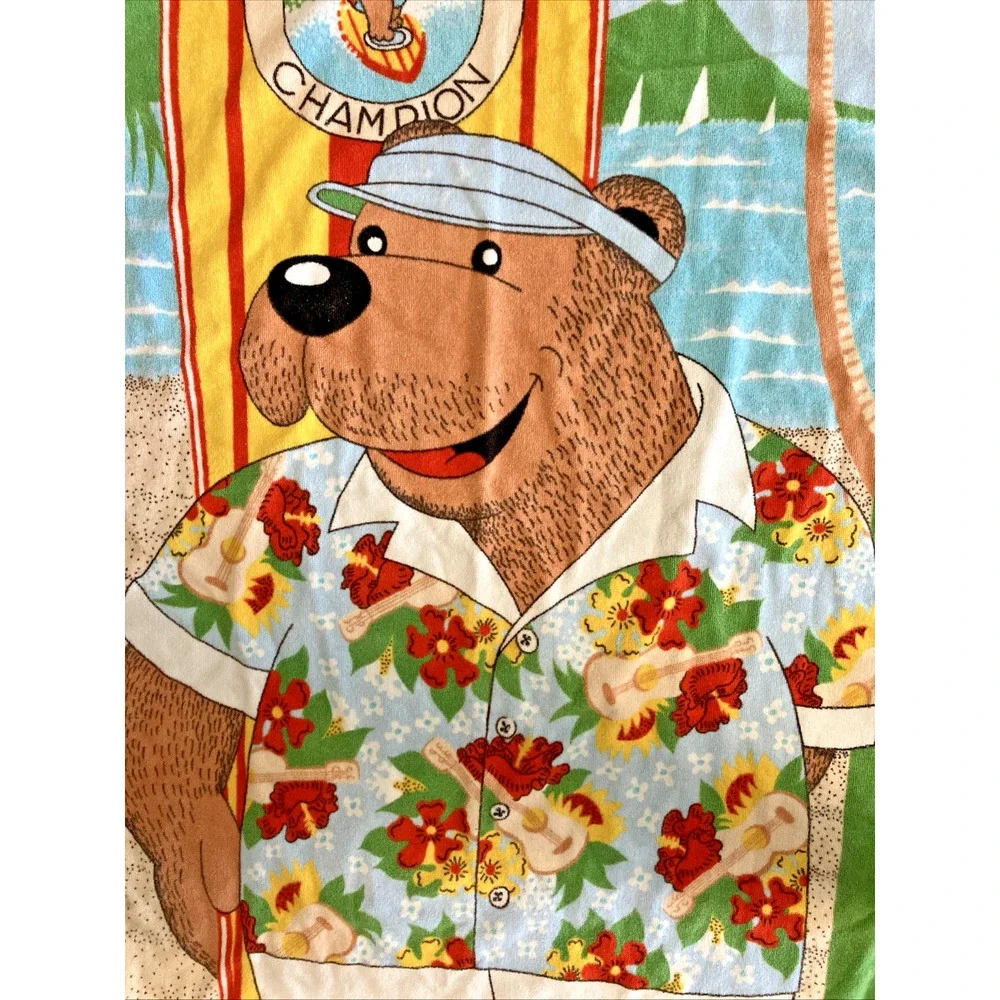 Vintage Seven Seas Duke Surfing Bear Hawaii Bear Unique RARE Beach Towel Cotton